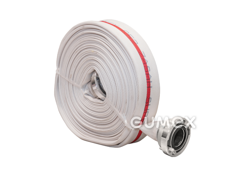 Hasičská hadice plochá zásahová PYROTEX PES-R s koncovkami D25, délka 5m, 16bar, EPDM/polyesterová tkanina, -30°C/+50°C, bílá
